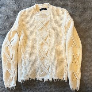 All Saints Cream Cable Knit Crewneck Sweater